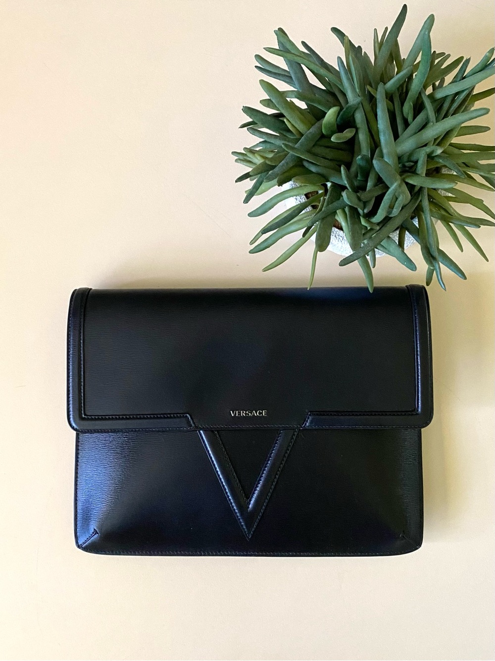 VERSACE - Leather Envelope Clutch Bag